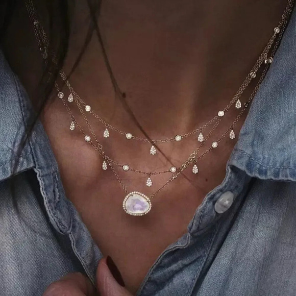 NEW! Dainty Boho Minimalist Gold Layered Pendant Necklace - Picture 1 of 4